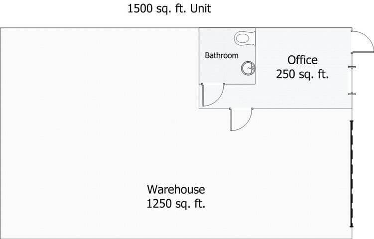 1500 Square Foot Flexible-Use, 250 SF of Office, 1250 SF of Warehouse